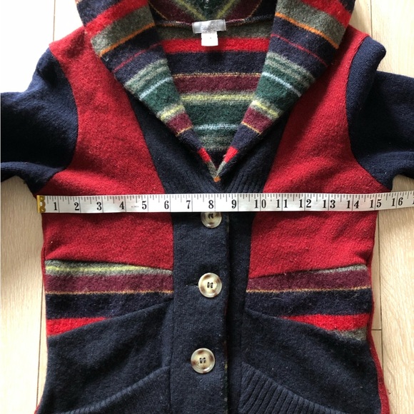 PRELOVED Handcut 100% Reclaimed Wool Knit Striped Cardigan Sweater Size L - Picture 3 of 14